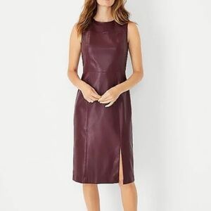 =^.^= NWT Ann Taylor Burgundy Wine Faux Leather Dress Modern Classy Sz 0P